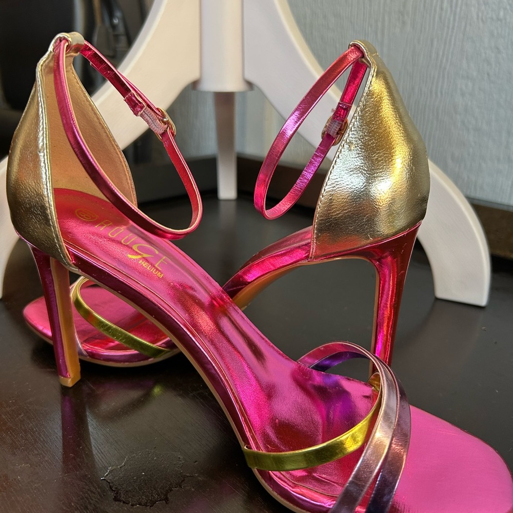 Rouge Helium Gold and Pink Strappy Heels